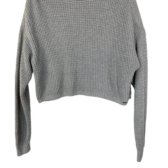 Hollister Oversized Cropped Sweater Womens Small Gray Waffle Knit Mock Neck - Picture 4 of 6